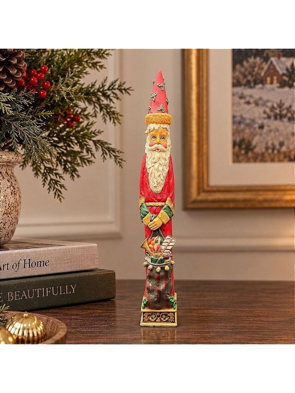 Vintage Tall Santa Claus 15.5" Figurine Toy Sack Holly Christmas Decor